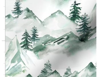 Mountain Songs Fabric By The Yard | Green Mountains | Mountain Fabric | Pine Trees | Forest | Nature | Woodland | Outdoor | Custom Fabric