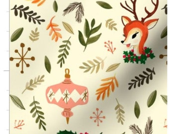 Vintage Christmas Reindeer Fabric By The Yard | Retro Christmas Fabric | Vintage Christmas Fabric | Christmas | Made To Order
