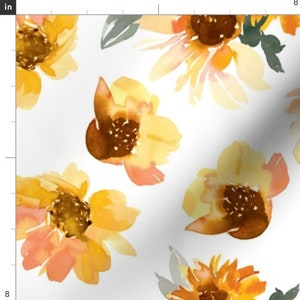 Große Aquarell Sonnenblumen Stoff Meterware | Blumenstoff | Sommerblumen | Herbst Blumen | Herbst | Auf Bestellung | Bio