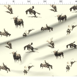 Ride &#39;Em Cowboy Toile Fabric By The Yard | Cattle Fabric | Cow Fabric | Made To Order | Organic | Cowboy Fabric