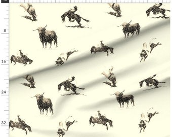 Ride 'Em Cowboy Toile Fabric Bulk-Lager | Rinder Stoff | Kuh Stoff | Auf Bestellung | Bio | Cowboy Stoff