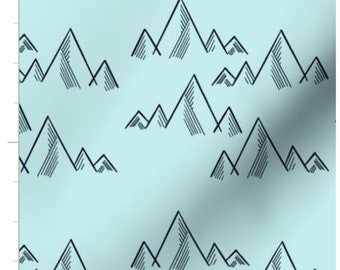 Light Blue Mountain Sketch Fabric By The Yard | Mountain Fabric | Woodland Fabric | Outdoor Mountains Fabric | Made To Order | Organic