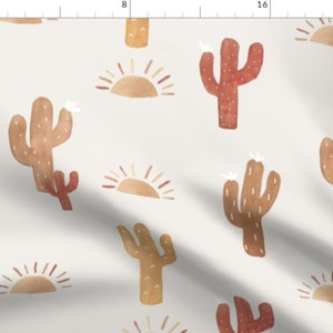 Earth Toned Cactus Fabric By The Yard | Cactus Fabric | Saguaro Cactus | Desert Sun | Desert Fabric | Made To Order Fabric By The Yard