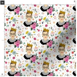 RBG Floral Print | I Dissent | RBG&#39;s Dissent | Ruth Bader Ginsburg Fabric | Made To Order Fabric By The Yard | Organic