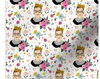 RBG Floral Print | I Dissent | RBG&#39;s Dissent | Ruth Bader Ginsburg Fabric | Made To Order Fabric By The Yard | Organic