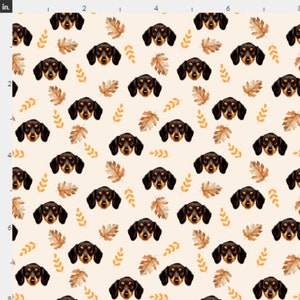 Autumn Dachshund Fabric By The Yard | Doxie Fabric | Thanksgiving Doxie | Dog Head Print | Made To Order Fabric By The Yard