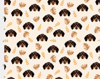Tela Dachshund de otoño cortada a medida / Tela Doxie / Doxie de Acción de Gracias / Impresión de cabeza de perro / Tela hecha a pedido cortada a medida