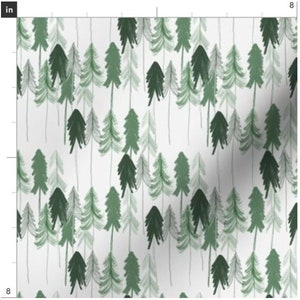 Tall Watercolor Pines | Pine Tree Fabric | Woodland Fabric | Forest Tree Fabric | Green Trees | Made To Order Fabric By The Yard | Organic