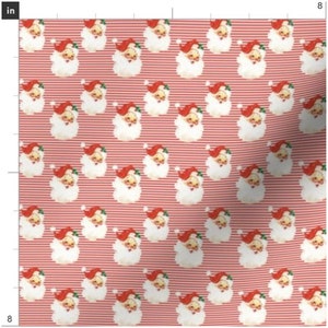 1&quot; Vintage Santa On Red Stripes Fabric By The Yard | Christmas Fabric | Santa Claus | Holiday | Retro | Classic | Small Santas | Organic