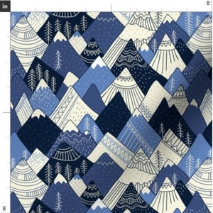 Blue Scandinavian Mountains Fabric By The Yard | Mountain Fabric | Woodland Fabric | Scandinavian Style Fabric | Print To Order | Organic