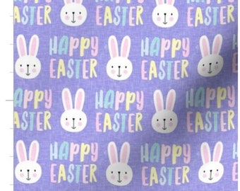 Happy Easter Fabric By The Yard | Easter Bunnies | Rabbits | Easter Fabric | Pastel | Spring | Made To Order