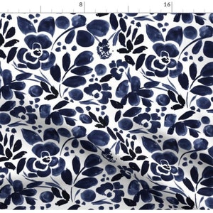 Navy Aquarell Blumen Stoff Bulk-Lager | Blaue Blumen | Aquarell Blumen | Auf Bestellung | Bio