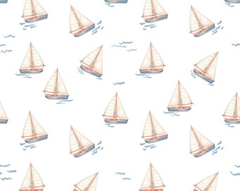 Sailboat Fabric By The Yard | Nautical Nursery | Ocean Seaside | Print To Order