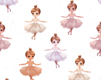 Ballerinas on White Fabric By The Yard | Dancers | Watercolor Nursery Fabric | Print To Order