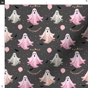 Halloween Fabric By The Yard | Pink Party Ghosts | Cute Ghosts | Ghost Fabric | Ghosts and Black Bats