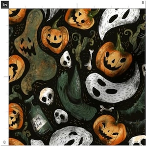 Halloween Party Fabric By The Yard | Gothic | Ghosts | Pumpkins | Jack O Lanterns | Spooky | October | Custom Fabric