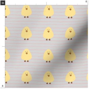 Chicks On Stripes Fabric By The Yard | Yellow Chicks | Easter Fabric | Pink Purple Stripes | Spring | Made To Order