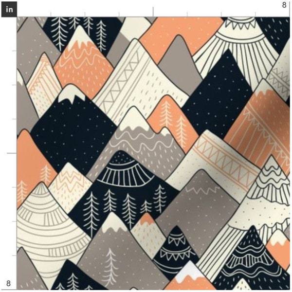 Scandinavian Mountains Fabric By The Yard | Mountain Fabric | Woodland Fabric | Scandinavian Style Fabric | Made To Order Fabric | Organic