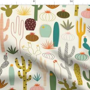 Mod Desert Garden Fabric By The Yard | Cactus Fabric | Desert Fabric | Saguaro Fabric | Mid Century Modern | Print To Order