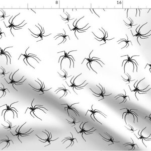 Black Spiders Fabric By The Yard | Black And White | Halloween Spiders | Spooky | October | Custom Fabric | Halloween Fabric