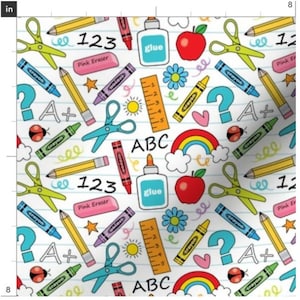 Small School Supplies Fabric By The Yard | Back To School Fabric | School Notebook | Print To Order Fabric