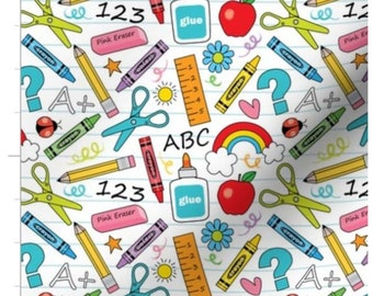 Small School Supplies Fabric By The Yard | Back To School Fabric | School Notebook | Print To Order Fabric