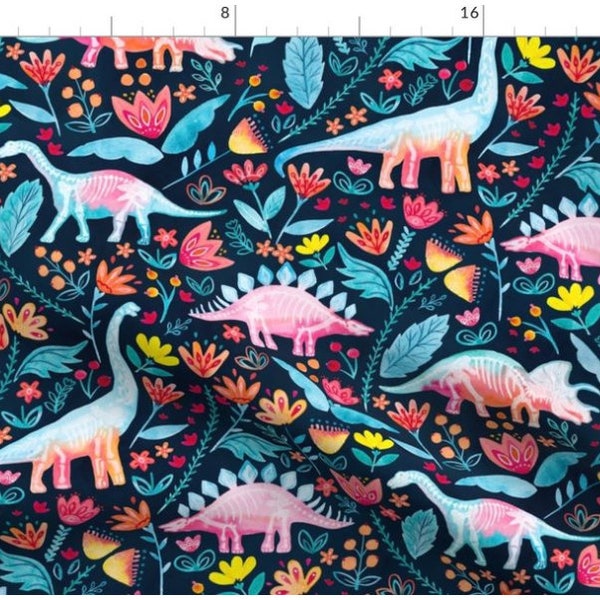 Dinosaur Delight Dinosaur Fabric By The Yard | Pink Dinosaurs | Dinos | Watercolor Dinosaurs | Preshistoric | Made To Order Fabric