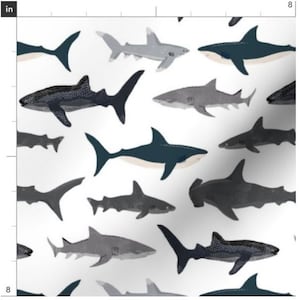 Shark Fabric By The Yard | Watercolor Shark Fabric | Shark Fabric | Hammerhead Shark | Ocean Fabric | Under The Sea | Made To Order Fabric