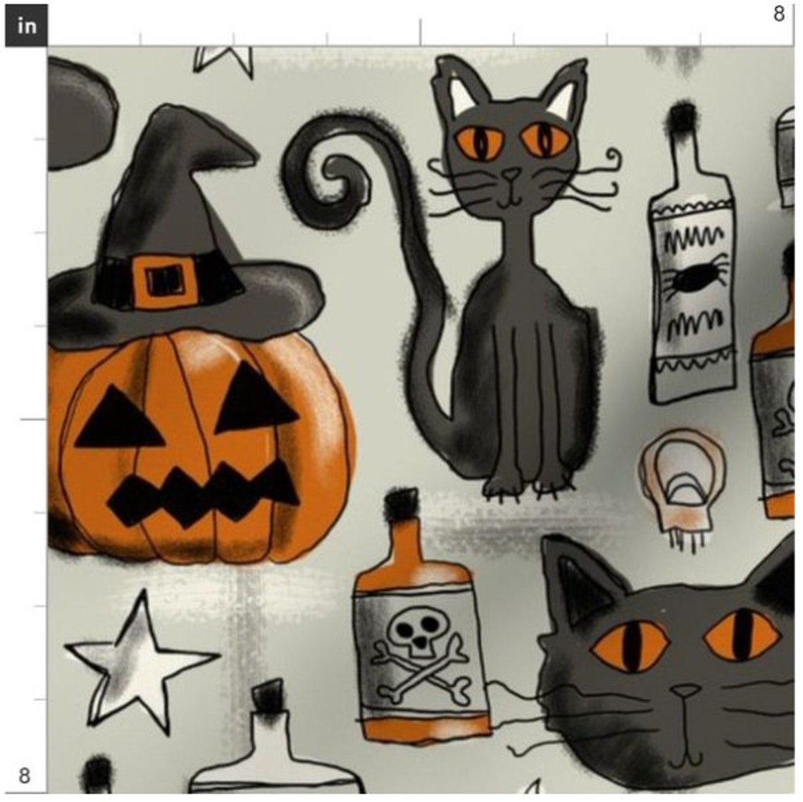Vintage Halloween Fabric by the Yard Black Cats Pumpkins Etsy