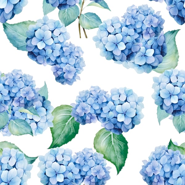 Blue Floral Fabric By The Yard | Blue Hydrangeas | Flower Fabric | Summer Flowers | Spring Florals | Fall | Made To Order | Organic