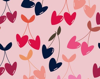 Valentines Day Fabric By The Yard | Cherry (love) Bombs | Hearts | Cherry Fabric | Heart Fabric