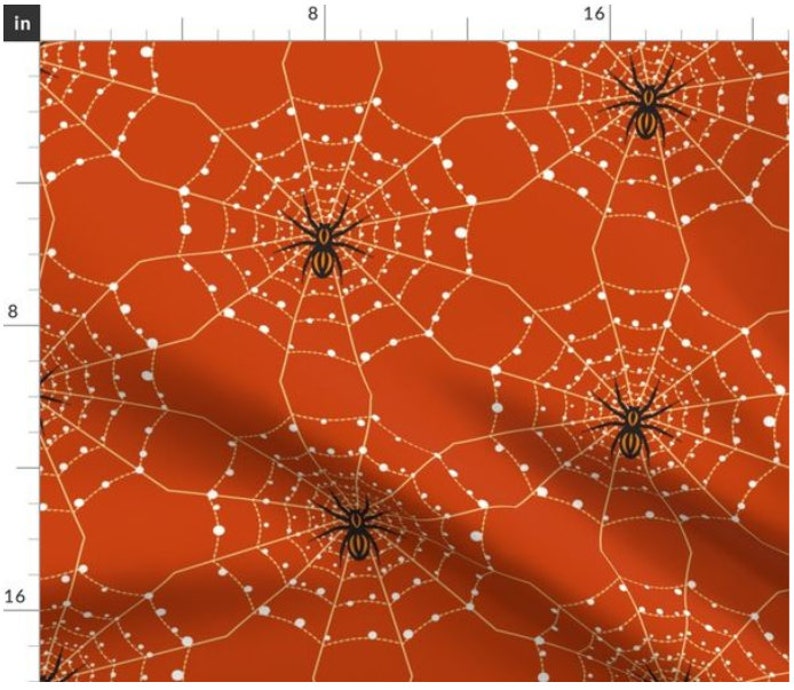 Spider s on Orange Halloween Fabric by the Yard Black Etsy