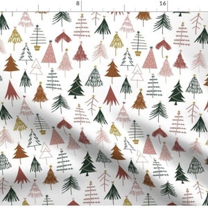 Christmas Trees On White | Christmas Tree Fabric | Christmas Fabric | Christmas | Made To Order Fabric By The Yard | Vintage Christmas
