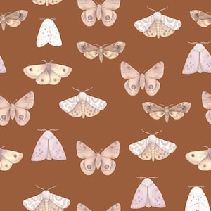Watercolor Moths on Rust Fabric By The Yard | Watercolor Moths | Insect Fabric | Print To Order Fabric