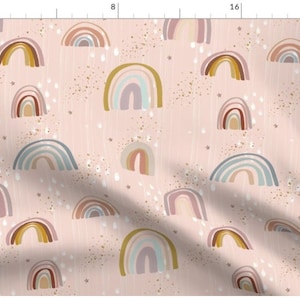 Boho Rainbows With Stars | Rainbow Fabric By The Yard | Neutral Rainbows | Watercolor Rainbows | Made To Order Fabric By The Yard | Organic