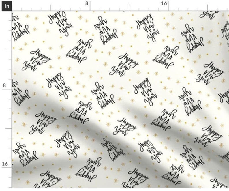 Happy New Year Script Fabric by the Yard New Years Eve Etsy