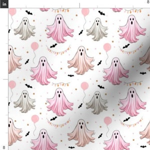 Halloween Fabric By The Yard | Pink Party Ghosts | Cute Ghosts | Ghost Fabric | Ghosts and Black Bats