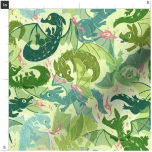 Green Dragons Fabric By The Yard | Dragons | Fantasy Fabric | Made To Order Fabric By The Yard