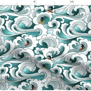 Ocean Surfers Fabric By The Yard | Surf | Wave Fabric | Ocean Fabric | Seaside | Surf Boards | Beach | Summer | Print To Order | Custom