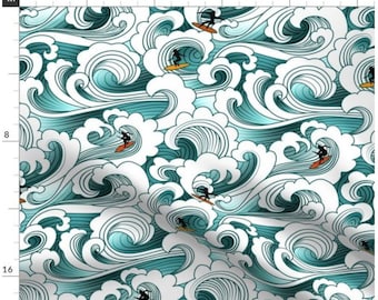 Ocean Surfers Fabric By The Yard | Surf | Wave Fabric | Ocean Fabric | Seaside | Surf Boards | Beach | Summer | Print To Order | Custom