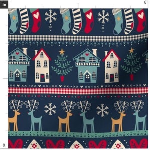 Vintage Nordic Christmas Fabric By The Yard | Reindeer | Stockings | Christmas Tree | Woodland | Made To Order Fabric By The Yard