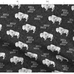 Distressed Buffalo on Dark Grey | Little Arrow Designs | Buffalo Fabric | Animal Fabric | Bison | Made To Order Fabric By The Yard | Organic