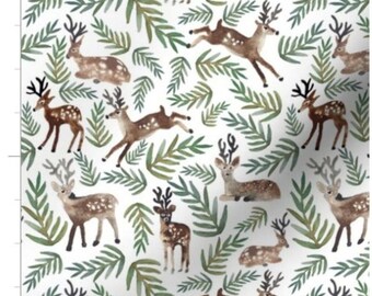 Loved Dearly Deer Fabric By The Yard | Deer And Foliage | Fawn Fabric | Christmas | Made To Order Fabric By The Yard | Reindeer Fabric