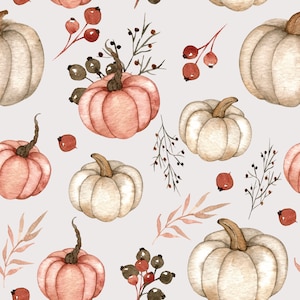 Watercolor Fall Foliage Pumpkins Fabric By The Yard Autumn Harvest
