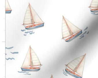 Sailboat Fabric By The Yard | Nautical Nursery | Ocean Seaside | Print To Order