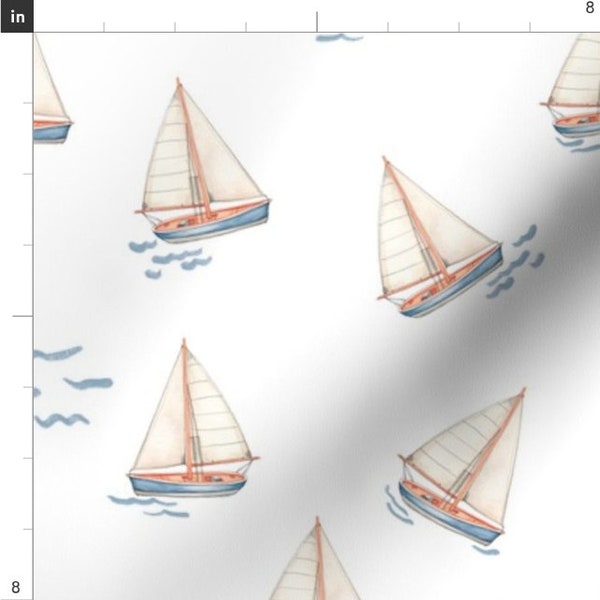 Sailboat Fabric By The Yard | Nautical Nursery | Ocean Seaside | Print To Order