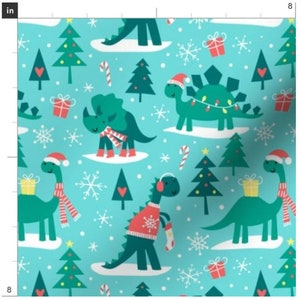 Christmas Dinos | Christmas Dinosaur Fabric | Dinosaur Fabric | Christmas | Holiday Dinos | Made To Order Fabric By The Yard