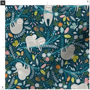 Hanging Out Fabric By The Yard | Sloth Fabric | Jungle | Tropical | Sloth Mom | Baby Sloth | Made To Order Fabric By The Yard
