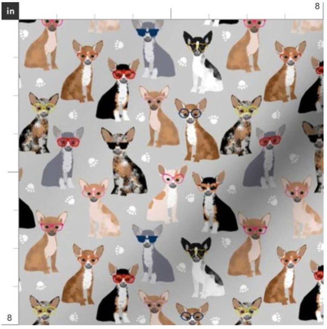 Chihuahuas in Glasses Dog Fabric by the Yard Chihuahua Fabric Pet Print