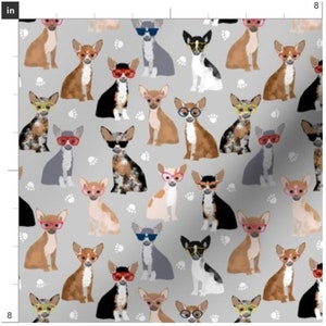 Chihuahuas In Glasses Dog Fabric By The Yard | Chihuahua Fabric | Pet Print | Animal Fabric | Made To Order Fabric By The Yard